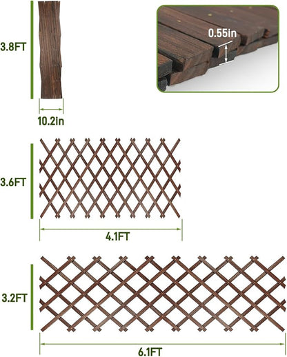 Expandable Wooden Lattice Fence Panel, 1 Pack, 3.2 x 6.1 Ft Large Wood Garden Trellis for Climbing Plants, Outdoor Privacy Fence Wall for Ivy Rose Vine, Patio Yard Balcony Decor