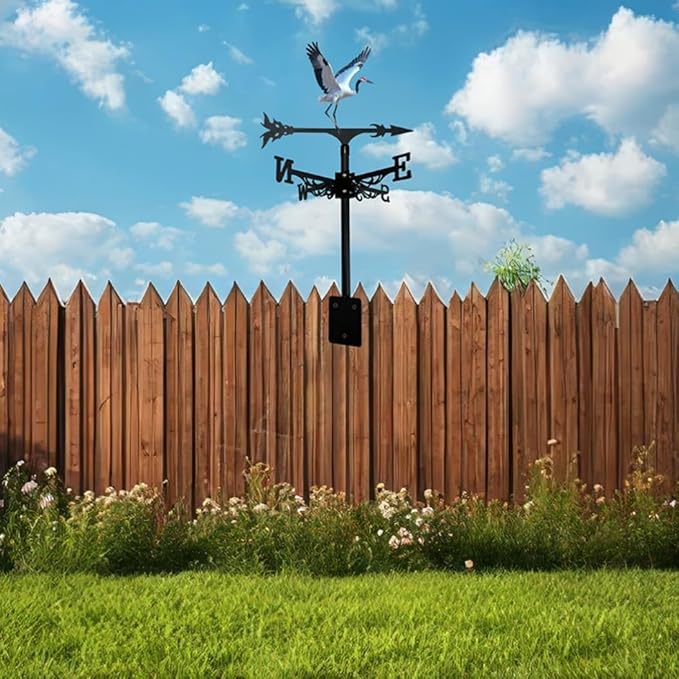 Colorful Red-Crowned Crane Weather Vane Metal Peacock Rooftop Weathervane Iron Wind Direction Indicator Garden Statue Yard Decor Lawn Ornament (Peacock Spreading) Crane a