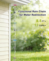 hogardeck 8.5FT Rain Chain for Gutters Outside - 6 Umbrellas and 6 Bells Decorative Metal Rain Catcher with Adapter, Stake for Downspout Replacement, Garden Drainage, Eaves