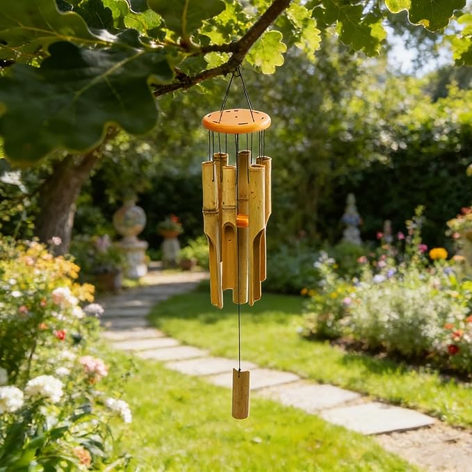 MUMTOP Bamboo Wind Chimes, Outdoor Wooden Wind Chime with Amazing Deep Tone for Garden, Patio, Home or Outdoor Decor