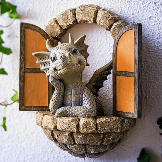 YWHWXB Garden Dragon Resin Sculpture,Lovely Outdoor Sculpture Ornaments,Garden Dragon Decor Statue for Home Patio Courtyard Lawn Decoration