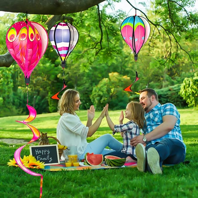 4 PCS Hot Air Balloon Wind Spinners Colorful Wind Spinner Fish Bubble Wind Sculptures Peacock Garden Spinner Wind Socks Rotating Wind Twister Spiral Spinner Hanging for Yard Garden Outdoor Decor