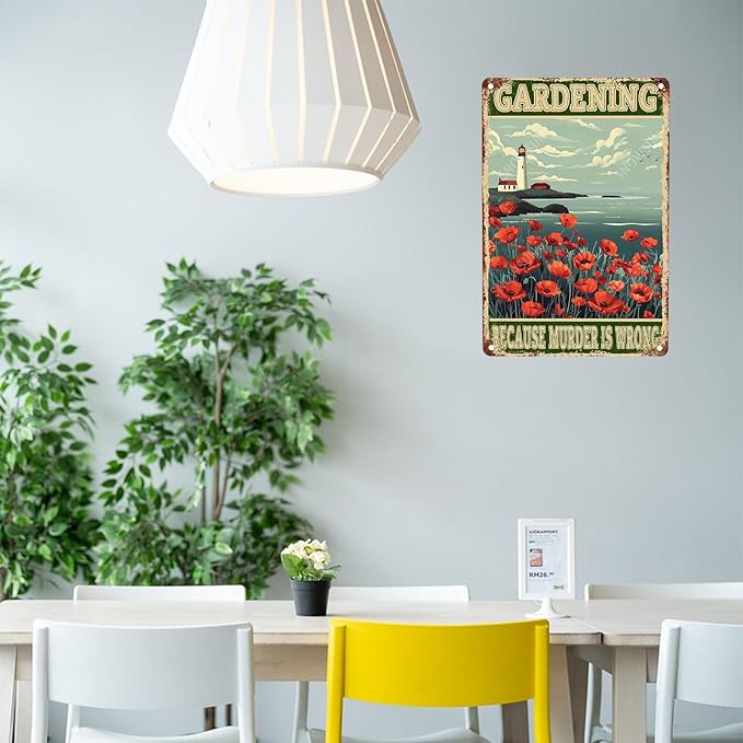 snowsun Vintage Metal Signs Garden Because Muder Is Wrong Funny Tin Sign Wall Decor for Living Room Bedroom Garden Yard 8×12 Inches