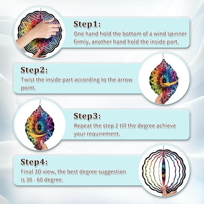 Wind Spinners Outdoor, Hanging Wind Spinner for Garden Decoration, 8 inch 3D Stainless Steel Metal Wind Sculpture for Indoor/Outdoor Decor, Mandala D