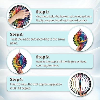 Wind Spinners Outdoor, Hanging Wind Spinner for Garden Decoration, 8 inch 3D Stainless Steel Metal Wind Sculpture for Indoor/Outdoor Decor, Mandala D