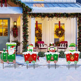 Christmas Yard Stakes Light Up Christmas Yard Decorations with LED Santa Claus Snowman Penguin Clown in Train Lighted Metal Garden Stakes Outdoor Xmas Stake Lawn Pathway Outdoor Decoration