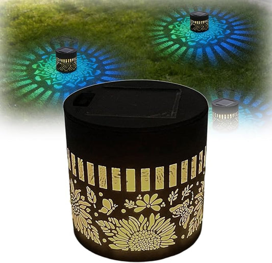 Decorative Solar Mandala Lights - Outdoor Metal Solar Powered Deck Step Wall Lights, Mandala Theme Waterproof Fence Mini Light for Garden Post Patio Backyard Yard Decor (Sunflower, Green)