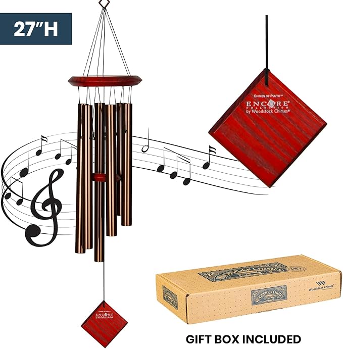 Woodstock Chimes Pluto Wind Chime for Outside 27" Bronze Small, Light Airy Sound for Outdoor Garden, Patio, Porch Decor, Encore Collection DCB27
