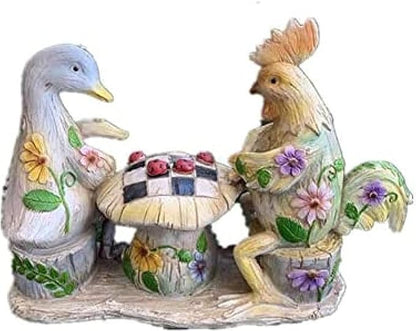 Garden Ornaments Decor Statue Outdoor,Modern Abstract Art Decorating Ornament Statue Sculpture，Garden Decoration Sculpture, Animal Rooster Duck Resin Retro Painted Outdoor Creative