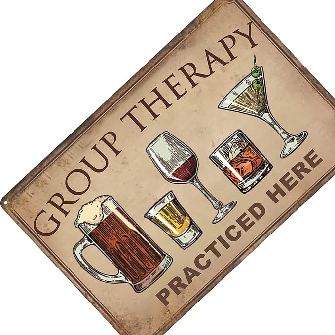 Bar Wall Decor Beer Signs Metal Tin Sign For Patio Backyard And Pool，Group Therapy Practiced Here Funny Personalized Vintage Signs For Home Decor Art Accessories Decorations Outdoor 8x12 Inch