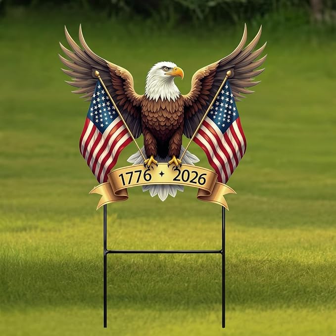 Amyhill 4th of July Outdoor Decor Patriotic Eagle Garden Metal Stakes 250th Anniversary America Welcome Yard Signs USA Decorations Garden Stake for Independence Memorial Day Patio Lawn Walkway Outside
