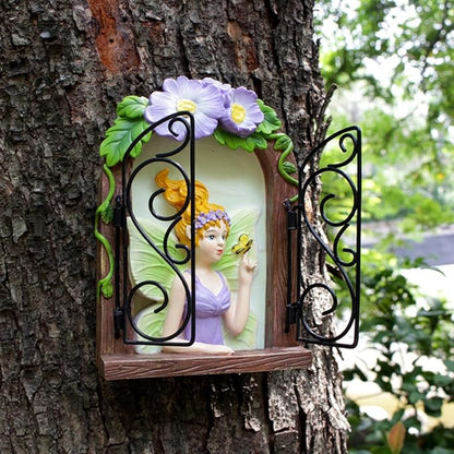JARPSIRY Fairy Out The Window Tree Hugger Garden Statue, Glow in The Dark Resin Fairy Figurine Wall Art Sculpture Outdoor Tree Faces Decor for Patio Lawn Yard Ornaments (Green)