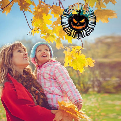 Halloween Pumpkin Wind Spinner Outdoor Decorations, 12in Large Metal 3D Kinetic Wind Sculptures Hanging for Halloween Yard Garden Decor