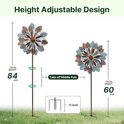 Wind Spinners Outdoor, 84" Large Metal Kinetic Wind Sculptures for Garden, Classic Yard Art with 2 Piece Welcome Flag Decoration