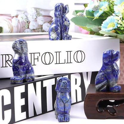 SMQ 2" Crystal Dog Figurine,Polished Mini Carved Lapis Lazuli Puppy Pet Animal Carvings Collecitble for Home Decor Gifts