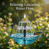 Hanging Solar Bird Bath Fountain, Solar Powered Cascading Outdoor Water Fountain, Hanging Bird Bath with Water for Outdoors Garden Patio Backyard Lawn Decor (Blue)