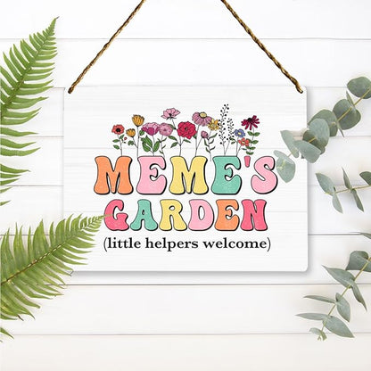Meme's Garden Wooden Sign Decor, Indoor Decoration Hanging Signs 8x10 Inches, Outdoor Garden Decor Yard Wall Hanging Decor Sign, Mothers Day Gifts Birthday Gifts for Mom Grandma