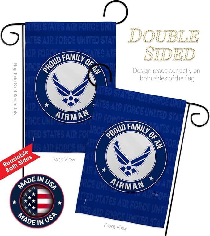 Proud Family Airman Garden Flag - Armed Forces Air Force USAF United State American Military Veteran Retire Official - House Decoration Banner Small Yard Gift Double-Sided Made in USA 13 X 18.5