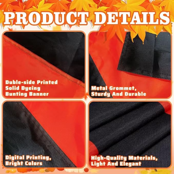 Fall Bunting Thanksgiving Day Décor Autumn Banner Halloween Bunting Flag- 3 Stripe Orange & Black Bunting Flags Trick or Treat Decor Outside Wall Garden Porch Indoor Home - 24" x 240"