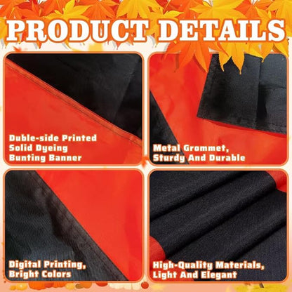 Fall Bunting Thanksgiving Day Décor Autumn Banner Halloween Bunting Flag- 3 Stripe Orange & Black Bunting Flags Trick or Treat Decor Outside Wall Garden Porch Indoor Home - 24" x 240"