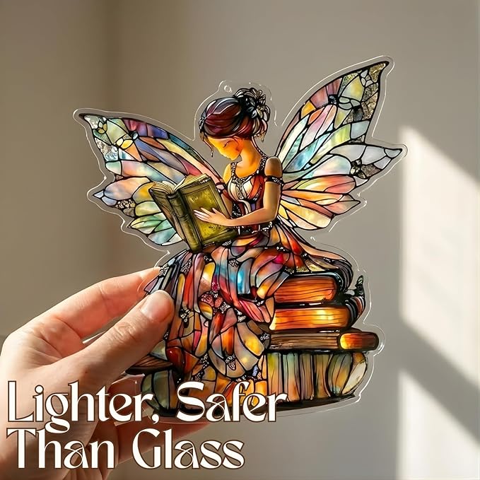 Acrylic Suncatcher Indoor Colorful Window Hanging Ornament Outdoor Sun Catcher Panel for Home Decor Car Garden Crystal Gift Starry Night Bookish Fairy Suncatcher