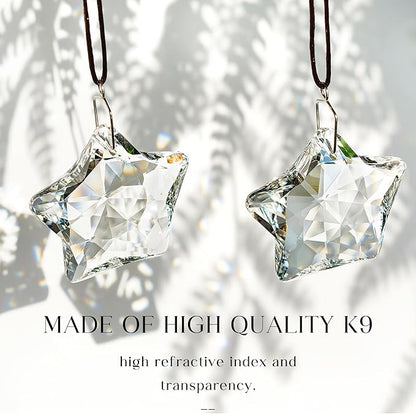H&D HYALINE & DORA 2 Pcs 2" Crystal Sun Catcher Prisms for Windows Star Chandelier Crystals Clear Hanging Crystals for Patio,Chandelier,Garden Decoration