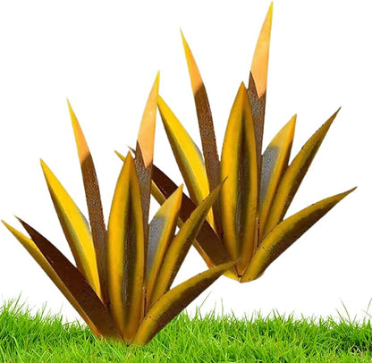NIDONE Garden Tequila Decor, 2PCS DIY Metal Tequila Rustic Sculpture Metal Agave Yard Art for Outdoor Lawn Ornaments (Yellow)