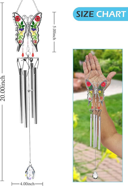 KY&BOSAM Gifts for Mom Butterfly Wind Chime for Outside with Crystal Sympathy Wind Spinner Memory Memorial Wind Chime for Loss of Loved One Mother Condolence Gift Home Outdoor Garden Patio Decor