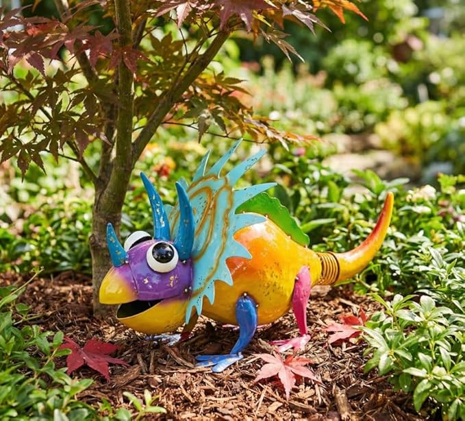 Metal Triceratops Dinosaur Garden Colorful Enanemeled Statue Outdoor Decoration, Patio and Lawn Ornament, Indoor Decor, Sculpture Yard Art