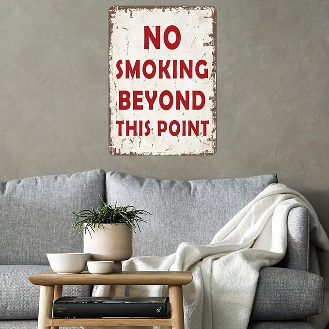 No Smoking Beyond This Point Street Metal Signs Vintage No Rust Safety Man Cave Warning Aluminum Metal Tin Sign for Garden Patio Yard Cafe Pub Home Decor Wall Art Print Poster 12x16 Inch