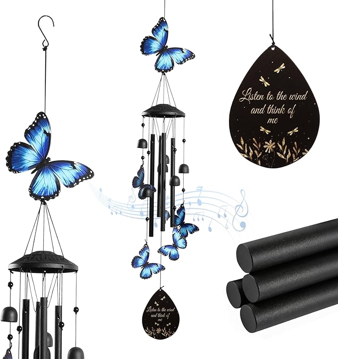 Butterfly Wind Chimes for Outside, Windchimes Outdoors Metal Wind Chimes Butterfly Garden for Patio Porch Backyard