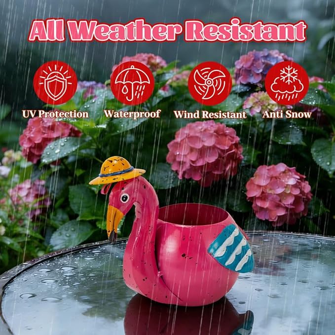 Flamingo Planter Small Succulent Pots Metal Animal Planters, Decorative Flower Pot Indoor Garden Decor Yard Art Statues