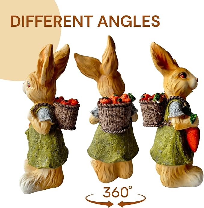 Garden Bunny Statue, Resin Rabbit Figurine Holding Carrot, Easter Outdoor Yard and Lawn Decoration, 7 x 7 x 15 Inch, Multicolor, Resin（D）