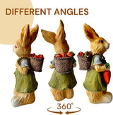 Garden Bunny Statue, Resin Rabbit Figurine Holding Carrot, Easter Outdoor Yard and Lawn Decoration, 7 x 7 x 15 Inch, Multicolor, Resin（D）