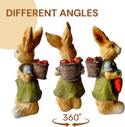 Garden Bunny Statue, Resin Rabbit Figurine Holding Carrot, Easter Outdoor Yard and Lawn Decoration, 7 x 7 x 15 Inch, Multicolor, Resin（D）