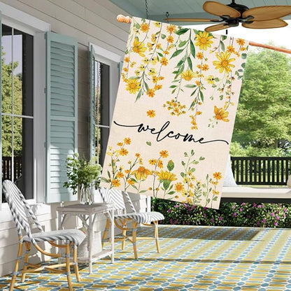Baccessor Summer Welcome House Flag 28 x 40 Inch Floral Double Sided Daisy Funny Spring Sunflower Yard House Flag Seasonal Burlap Cute Vertical Farmhouse Yard Outdoor Decoration
