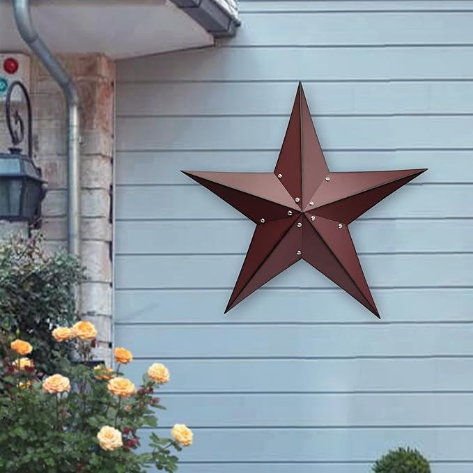 VIVICOMFY 24" Rustic Metal Barn Star Wall Decor-Handmade Red Barn Stars Indoor or Outdoor Decoration,Star for Outside Texas Stars Art Vintage Western Country Home Farmhouse Wall art Décor
