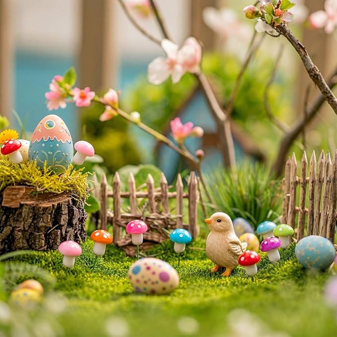 Mudder 64 Pcs Mini Mushrooms for Miniature Fairy Garden PVC Mushrooms Miniature Figurines Colorful Garden Ornaments Model Garden Accessories for Micro Landscape, Plant Pots, Bonsai Craft