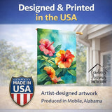 Caroline's Treasures Hawaii Hawaiian Hibiscus in Watercolor House Flag Large Porch Sleeve Pole Decorative Outside Yard Banner Artwork Wall Hanging, Polyester, House Size, Multicolor