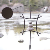 Aura Life Zen Garden Spinner Kinetic Wind Sculpture with Rock Cairn & Stake - Relaxing Outdoor Spinners for Yard and Garden - Handmade Outdoor Wind Art Vane Sculptures (Black Stainless)
