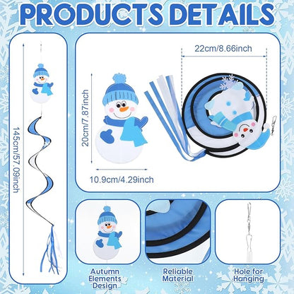 Beeveer 4 Pcs 51'' Snowman Wind Socks for Outdoor Winter Wind Spinners Winter Snowflake Spirals Streamers Hanging Nylon Fabric Snowman Windsock for Christmas Holiday Yard Balcony Outdoor Decorations