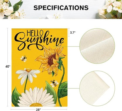 AVOIN colorlife Daisy Sunflower Hello Sunshine House Flag 28x40 Inch Double Sided, Summer Seasonal Holiday Burlap Yard Outdoor Decoration Yellow