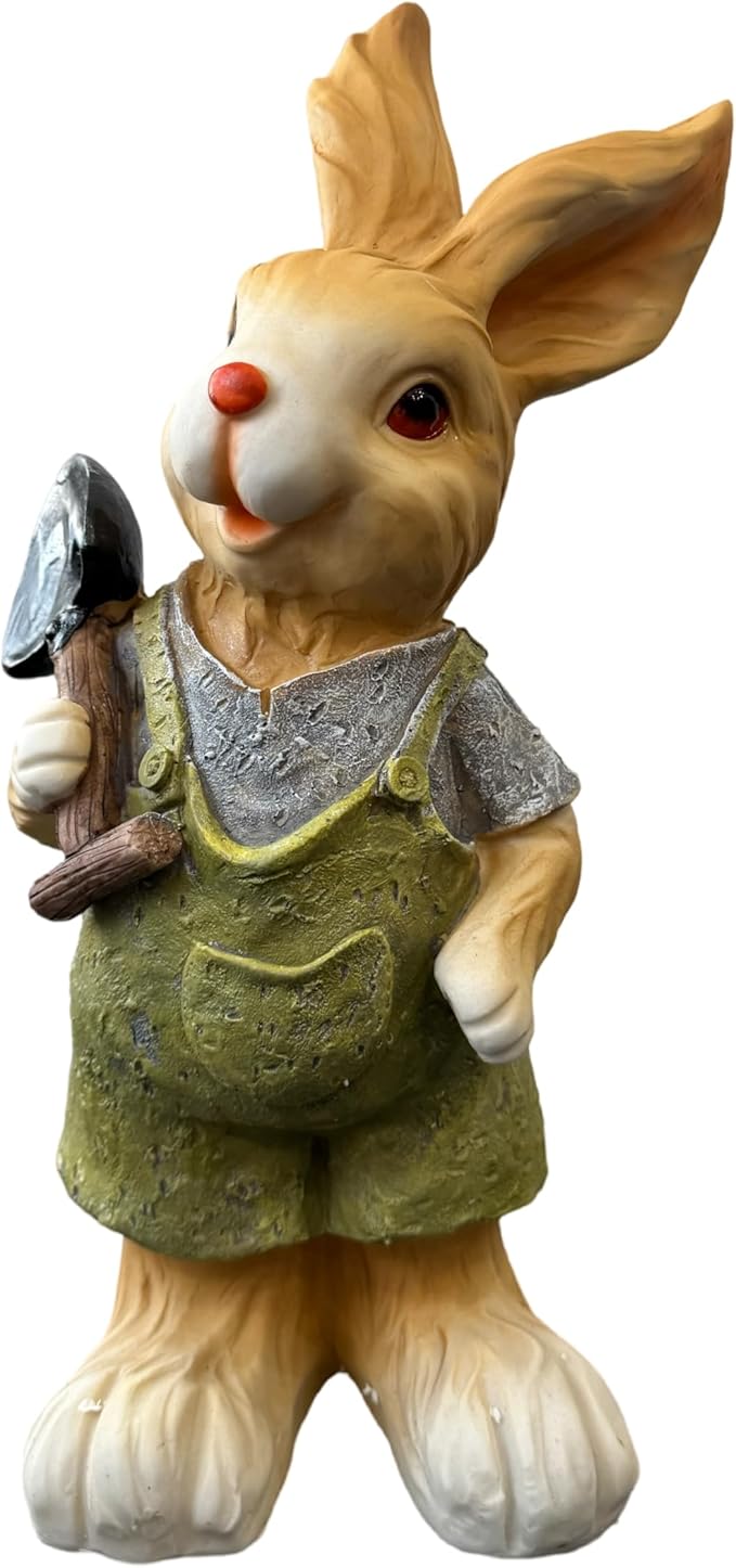 Laborer Garden Bunny Statue, Resin Rabbit Figurine with Shovel,Patriotic Yard Decor for Labor Day, 7 x 7 x 15 Inch, Multicolor, Resin (B)