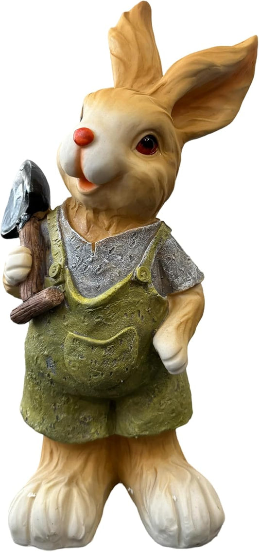 Laborer Garden Bunny Statue, Resin Rabbit Figurine with Shovel,Patriotic Yard Decor for Labor Day, 7 x 7 x 15 Inch, Multicolor, Resin (B)