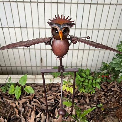 Metal Swinging Owl Wind Spinner for Yard and Garden Decor, Outdoor Metal Windmill Art Deco, Lawn Decorations Wind Sculpture and Spinner, Garden Stake Decorative Kinetic Sculpture