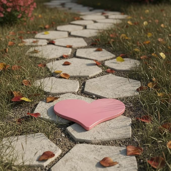 Comfy Hour 10" Pink Heart Shaped Cast Iron Stepping Stone, Rustic Antique Vintage Figurine Style Home Decor, Outdoor Garden Pathway Plaque
