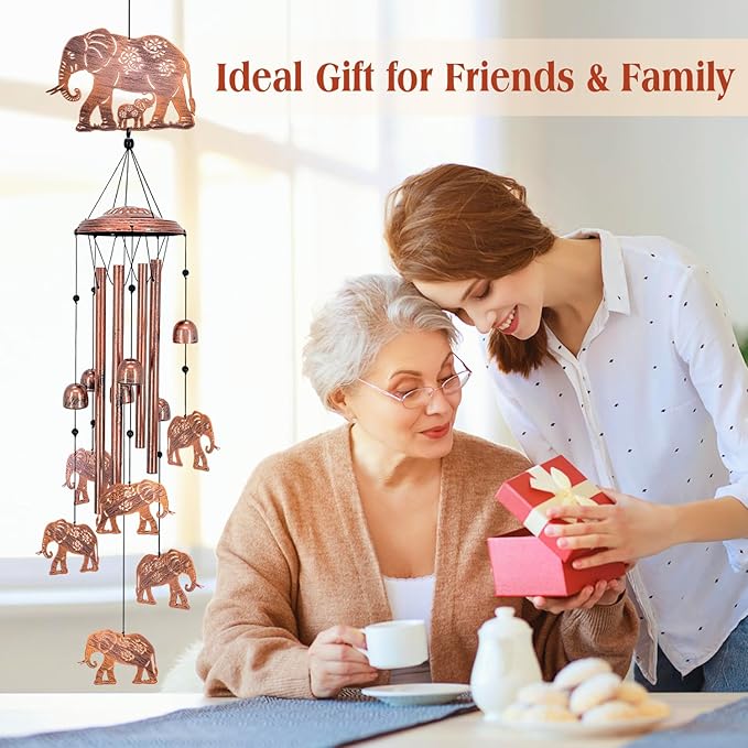 Elephant Wind Chimes for Outside,Elephant Gifts for Women Men/Memorial/House Warming Gift/Birthday Gifts Metal windchimes Outdoors/Indoors,Garden Decor,Patio,Home,Porch,Yard Decorations