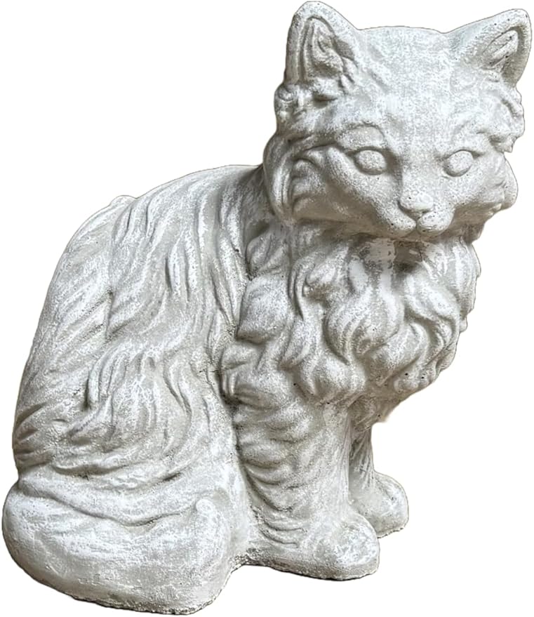 Solid Rock Stoneworks Furry Cat Concrete Garden Statue, 11 Inches Tall, Memorial