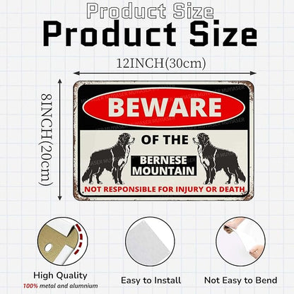 Beware Of The Dog Bernese Mountain Sign Aluminum Metal Tin Signs Outdoor Yard Sign Warning Sign For Fence Yard Home Kitchen Farm Garden Wall Decor 8x12 Inch
