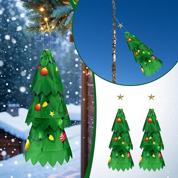 2 Pcs Christmas Tree 3D Windsock Applique Christmas Tree Windsock 36 Inch Indoor Outdoor Hanging Winter Polyester Wind Sock Xmas Party Gift Decorations for Garden Porch Yard Patio Lawn